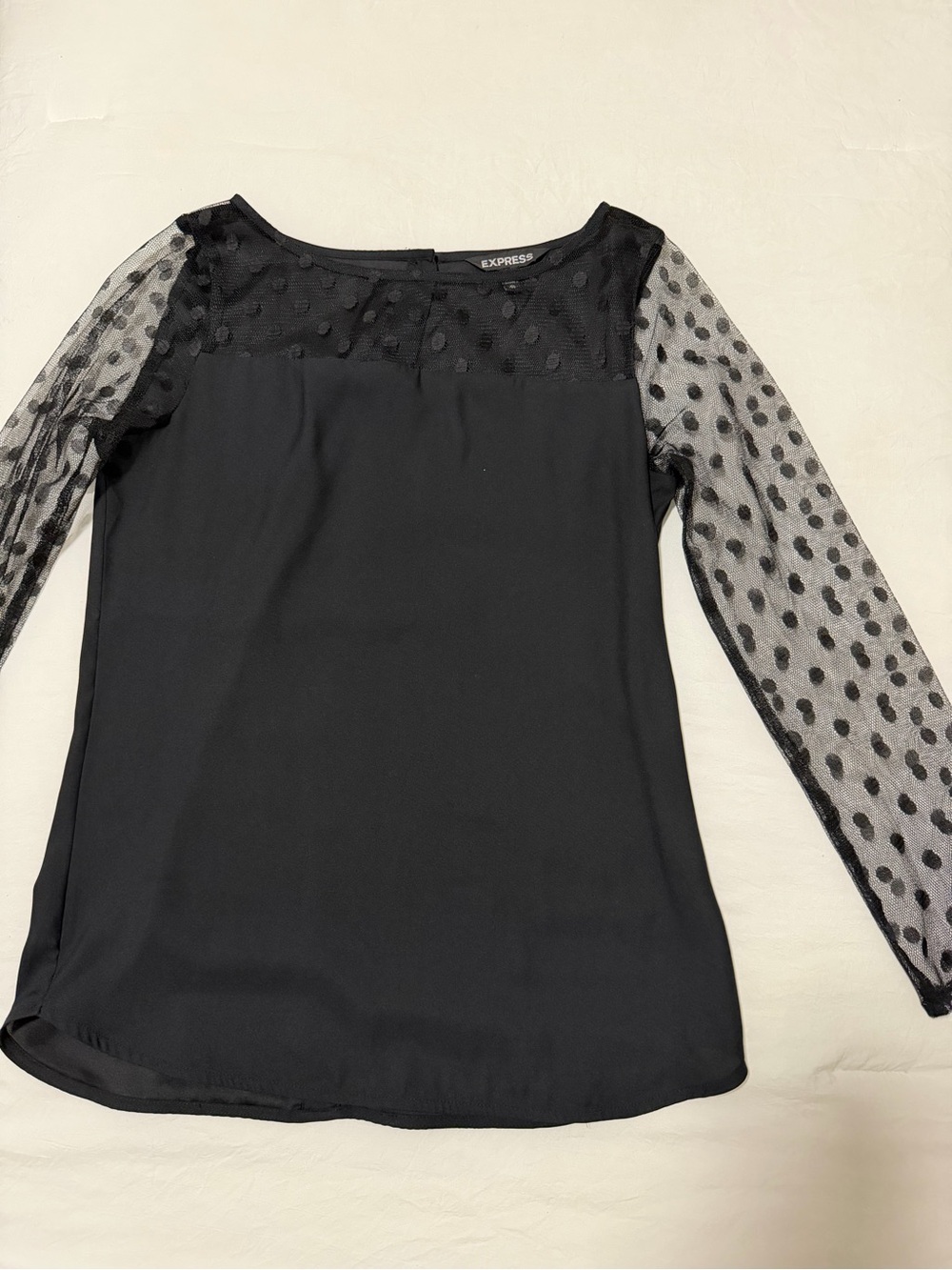 Express Black Polka Dot Mesh Sleeve Top